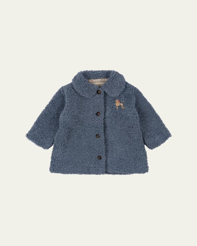 Girl's Tillie Embroidered Faux Fur Coat, Size 18M-10